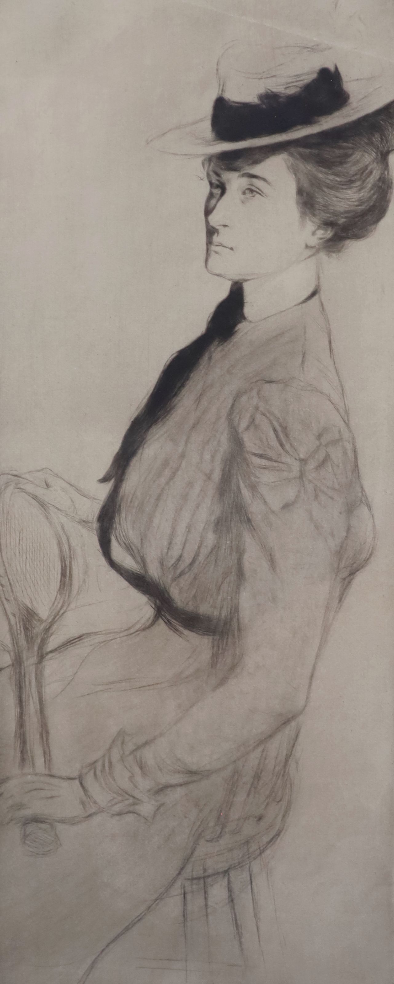 Edgar Chahine (1874-1947), Demoiselle au tennis, Drypoint etching with aquatint, 38 x 15cm.